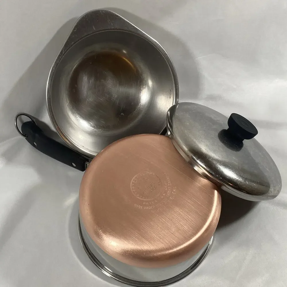Revere Ware Copper Bottom 2 Qt Saucepan Lid Boiler Insert Pre 1968 Stainless USA